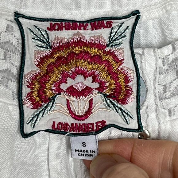 Johnny Was Short Sleeve Embroidered Square Neck Sovanna Wander Top White Gray S - Picture 7 of 9